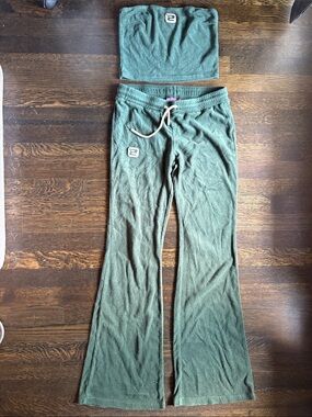 Women’s Green match set Flared drawstring Sweatpants with strapless top